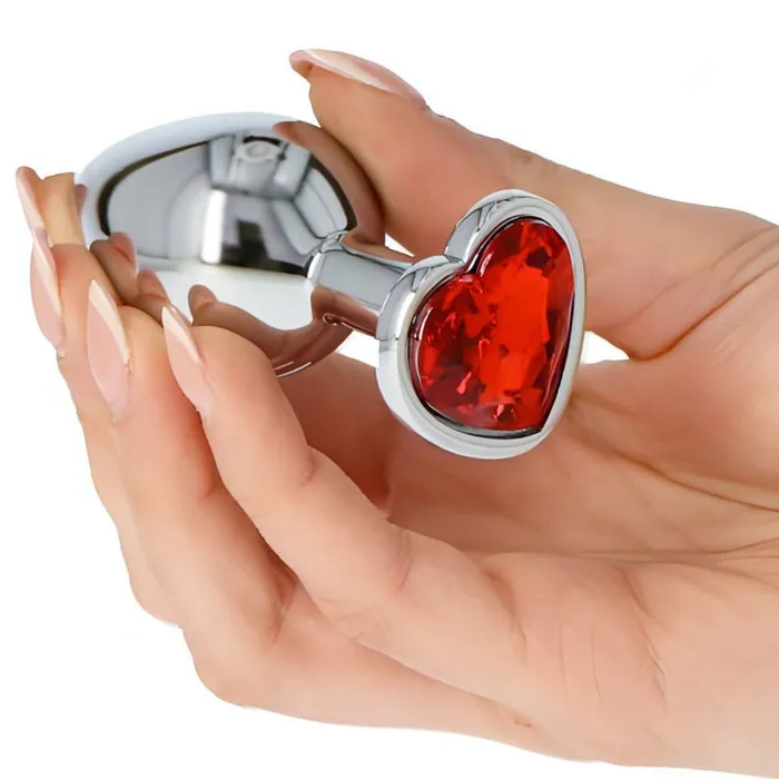 Anal | Plug anale in metallo con swarovsky a forma di cuore - Rosso, Medium - Toyz4lovers