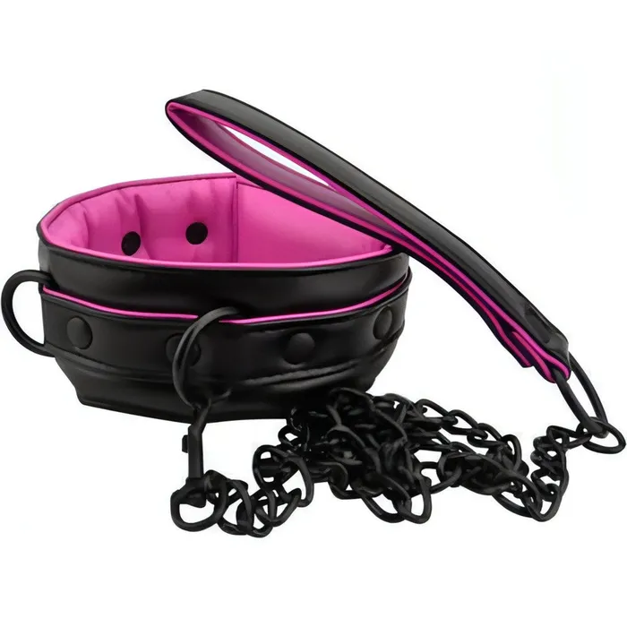Bound To Please Female Sex Toys Collare in pelle imbottito con guinzaglio coordinato Nero e Fucsia Bound To Please Female Sex Toys Collare in pelle imbottito con guinzaglio coordinato Nero e Fucsia
