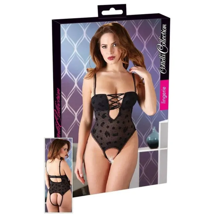 Cottelli Collection Lingerie Female Sex Toys | Body nero/trasparente aperto avanti e indietro - S Cottelli Collection Lingerie Female Sex Toys | Body nero/trasparente aperto avanti e indietro - S