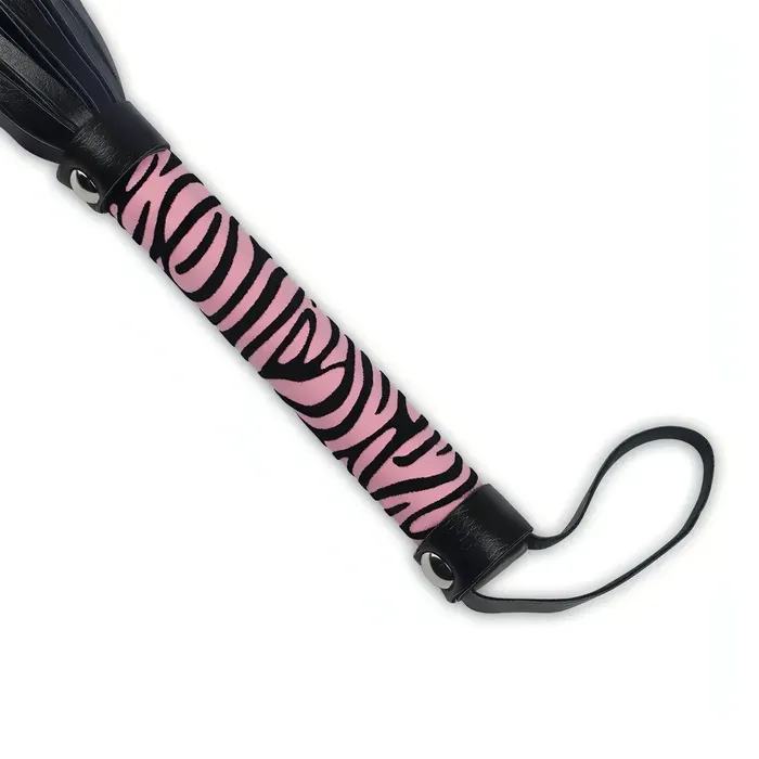 Female Sex Toys | Lovetoy Frustino leggero con frange in pelle scamosciata, manico zebrato - Rosa