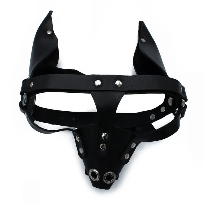 Kiotos - Zwart Lederen Hondenmasker met Oren en Snuit | Kiotos Vibrators