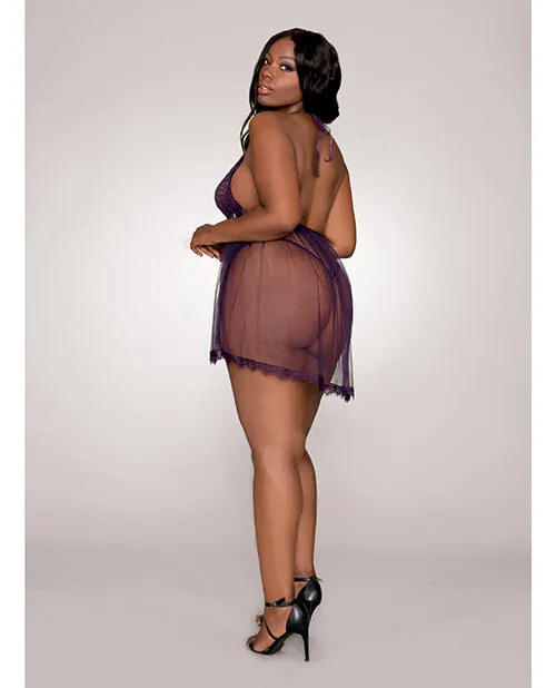 Lace & Sheer Skirted Teddy Eggplant QN | Red Diamond Hosiery Lace & Sheer Skirted Teddy Eggplant QN | Red Diamond Hosiery