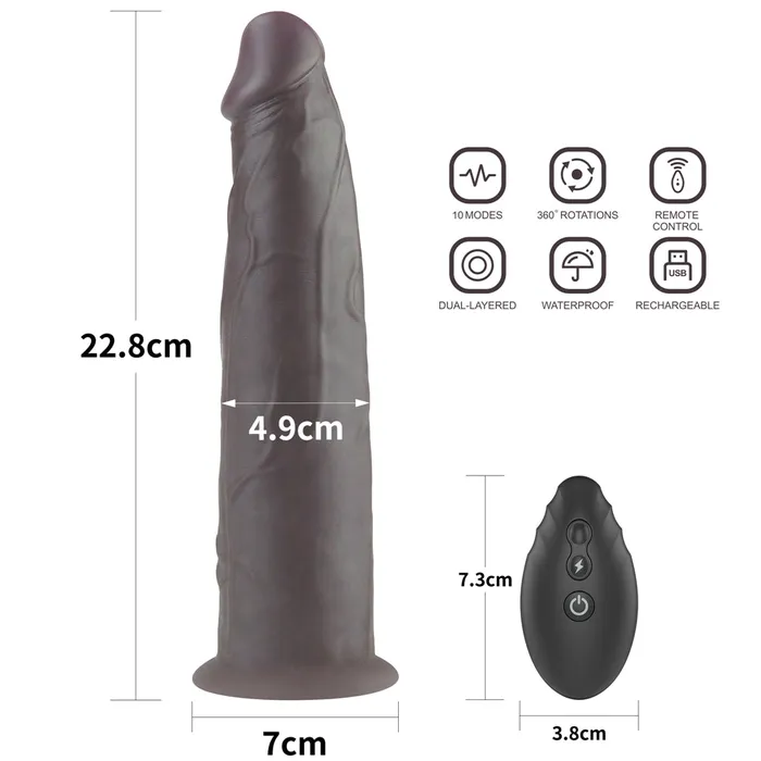Lovetoy Female Sex Toys | Fallo Ultra Realistico con 10 modalità di vibrazione e rotazione - Silicone, Comando Wireless - Nero, 9''