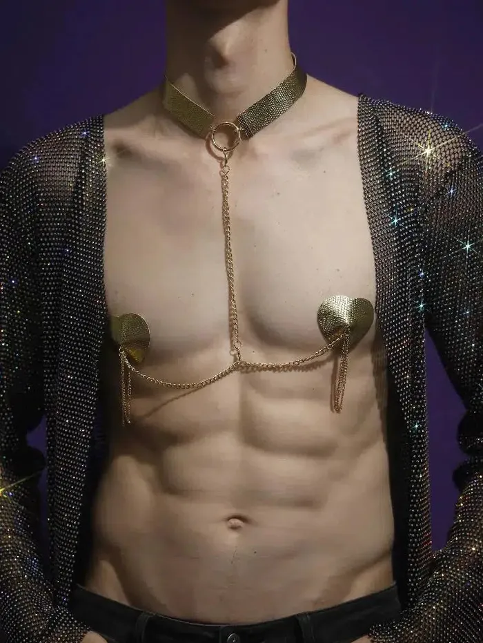 Snapshot Vibrators | Snapshot - #heartofgold - Hartvormige Tepelstickers met Collar en Kettingen - Goud