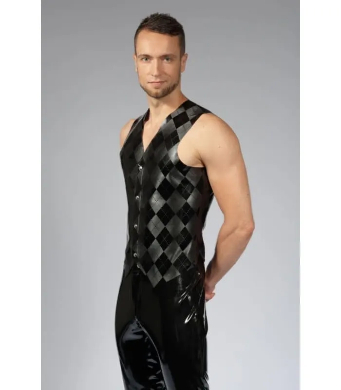 Vibrators Peter Domenie Peter Domenie Latex Herengilet met Ruitmotief ZwartGrijs Maat L