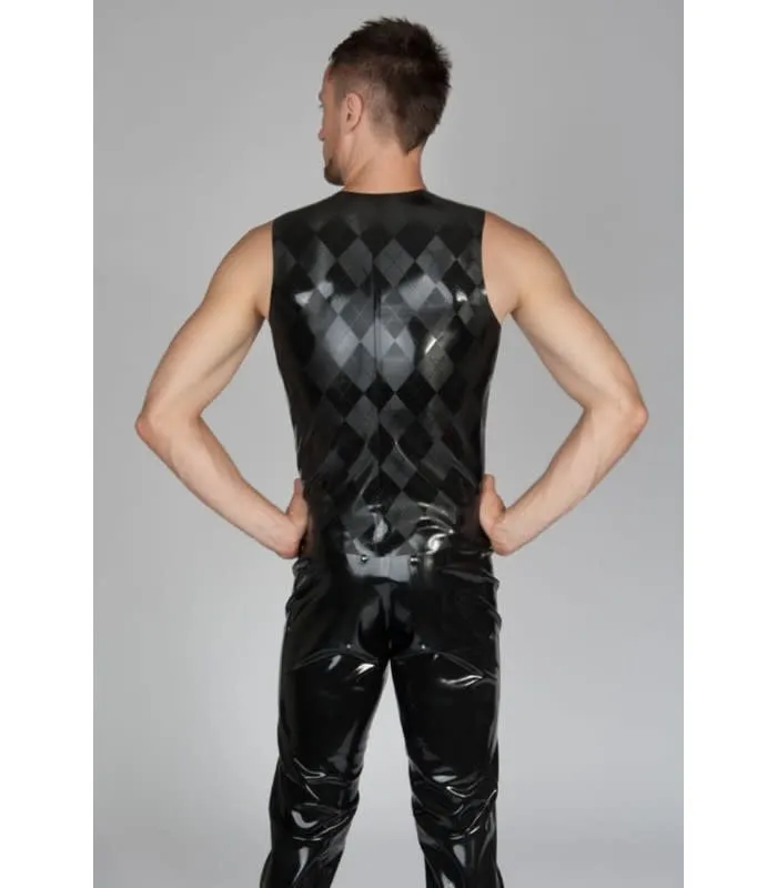 Vibrators | Peter Domenie Peter Domenie - Latex Herengilet met Ruitmotief - Zwart/Grijs - Maat L