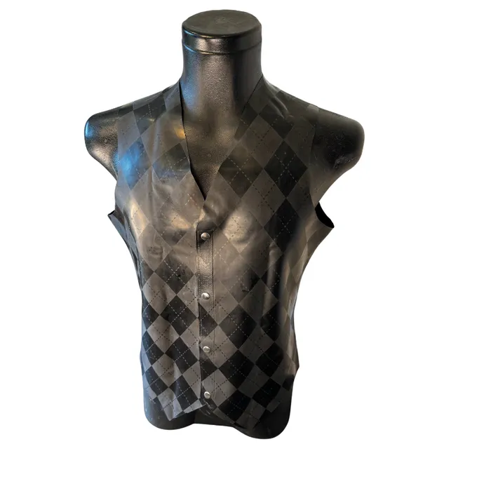 Vibrators | Peter Domenie Peter Domenie - Latex Herengilet met Ruitmotief - Zwart/Grijs - Maat L