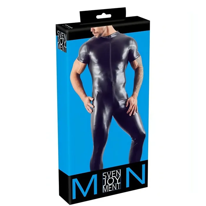 Vibrators | Svenjoyment Jumpsuit Uomo Nero Lucida con ZIP a 3 versi - Taglia M